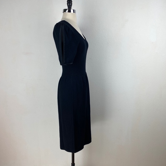 St. John Womens Basic Black Dress Small Marie Gray Knit Puff Sleeves - Picture 10 of 12